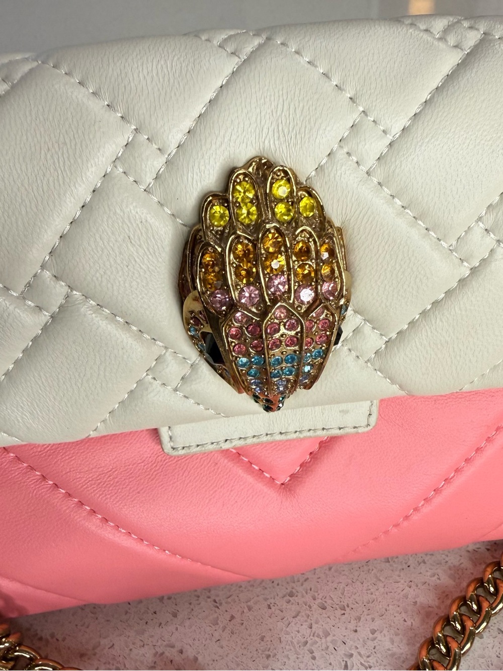 Kurt Geiger White and Pink Quilted Crossbody with Gold Chain - Picture 2 of 7